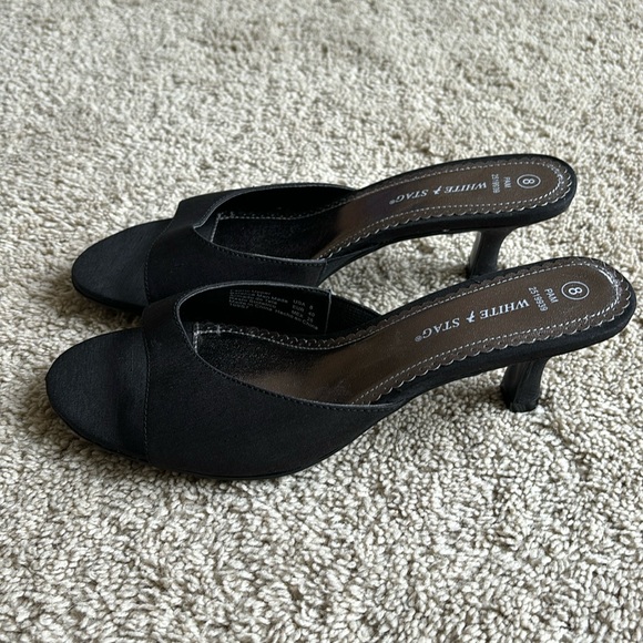 White Stag Y2K Kitten Heel Black Open Toe Slip On Shoes Size 8 - Picture 5 of 11